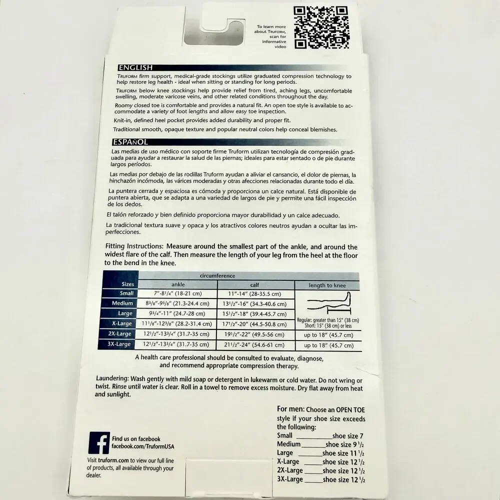 Truform Compression Stockings XL Beige 20–30‎ mmHg Closed Toe Below Knee USA